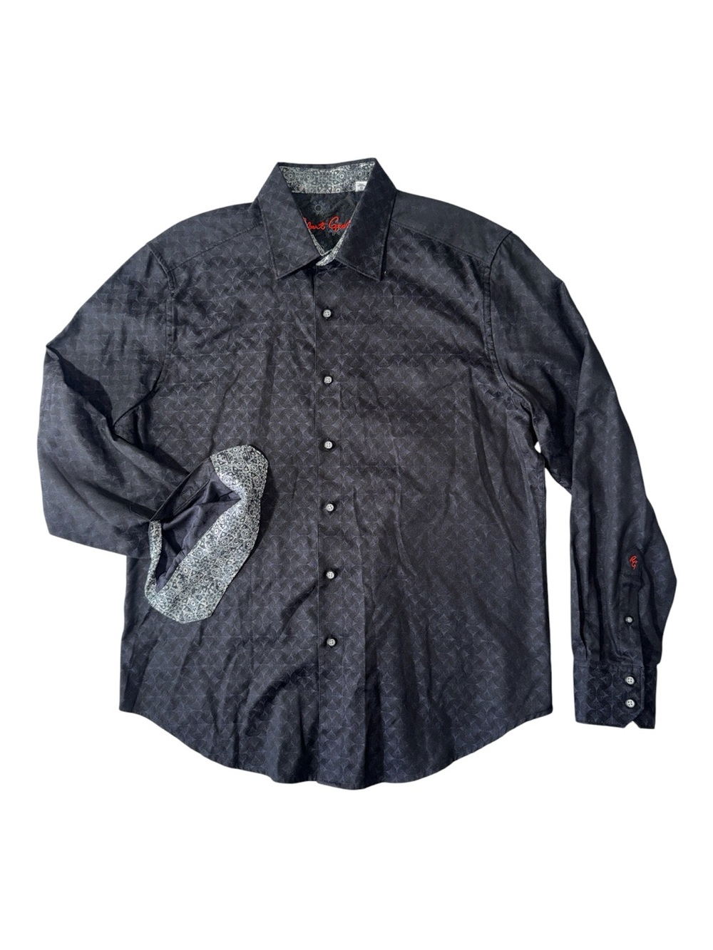Robert Graham mens L Large black geometric flip cuff button up casual shirt EUC